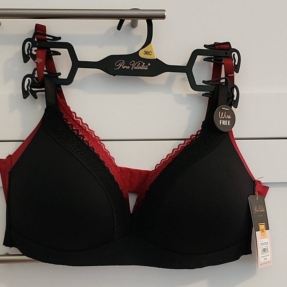 Elegant Black and Red Lace Triangle Bra